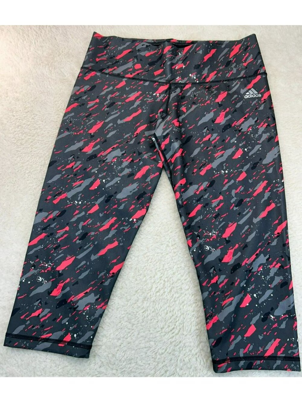 Adidas Womens Climalite Athletic Capri Leggings Large Abstract Print Black & Pin - Picture 3 of 6